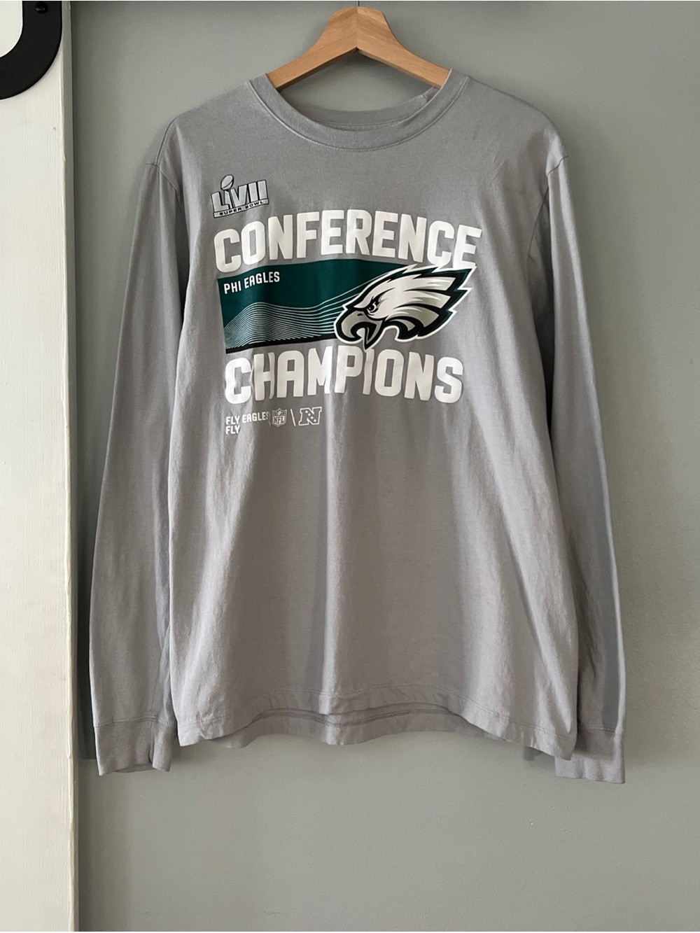Philadelphia Eagles Gray Long-Sleeve Conference Champions Fly Eagles Fly Tee